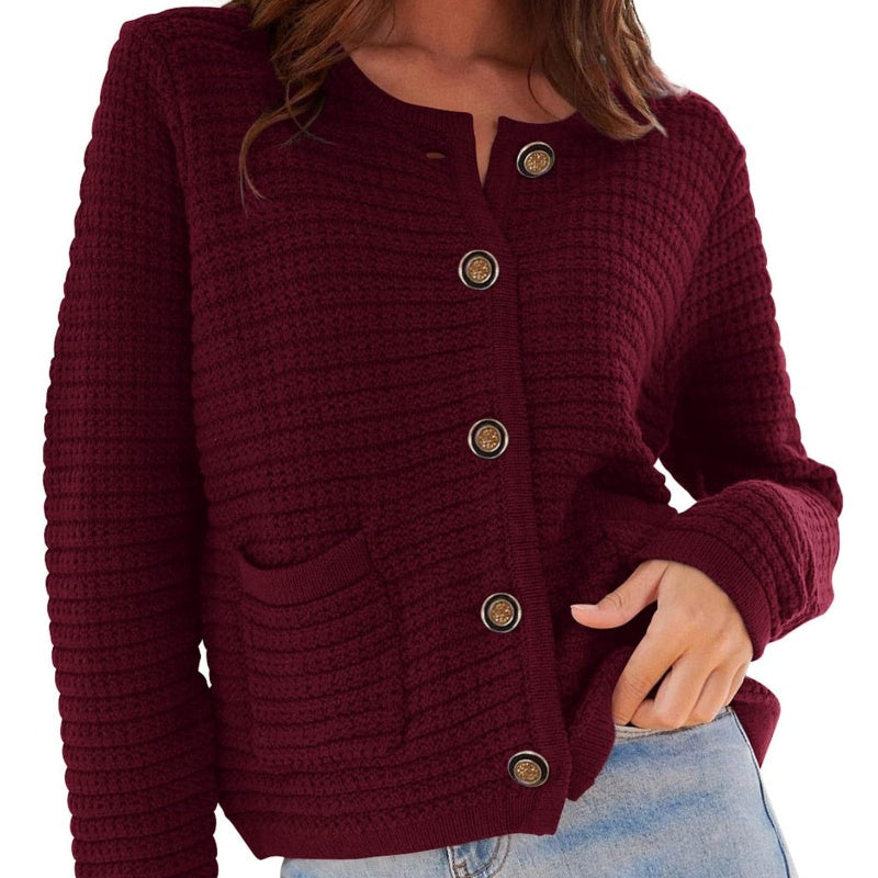 Round neck knitted retro autumn casual cardigan long sleeved shirt