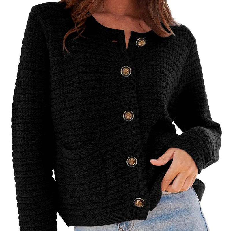 Round neck knitted retro autumn casual cardigan long sleeved shirt