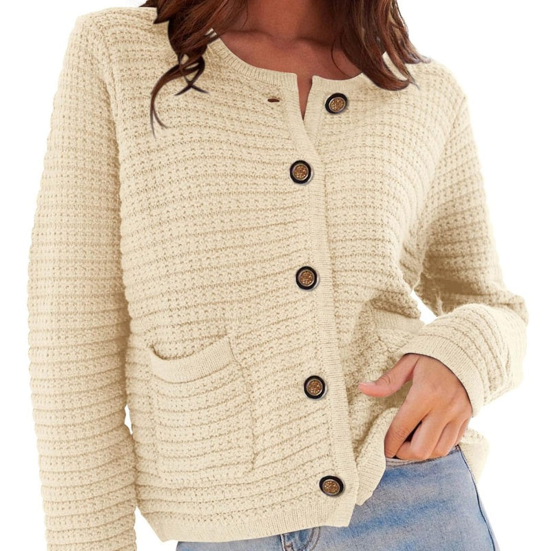 Round neck knitted retro autumn casual cardigan long sleeved shirt
