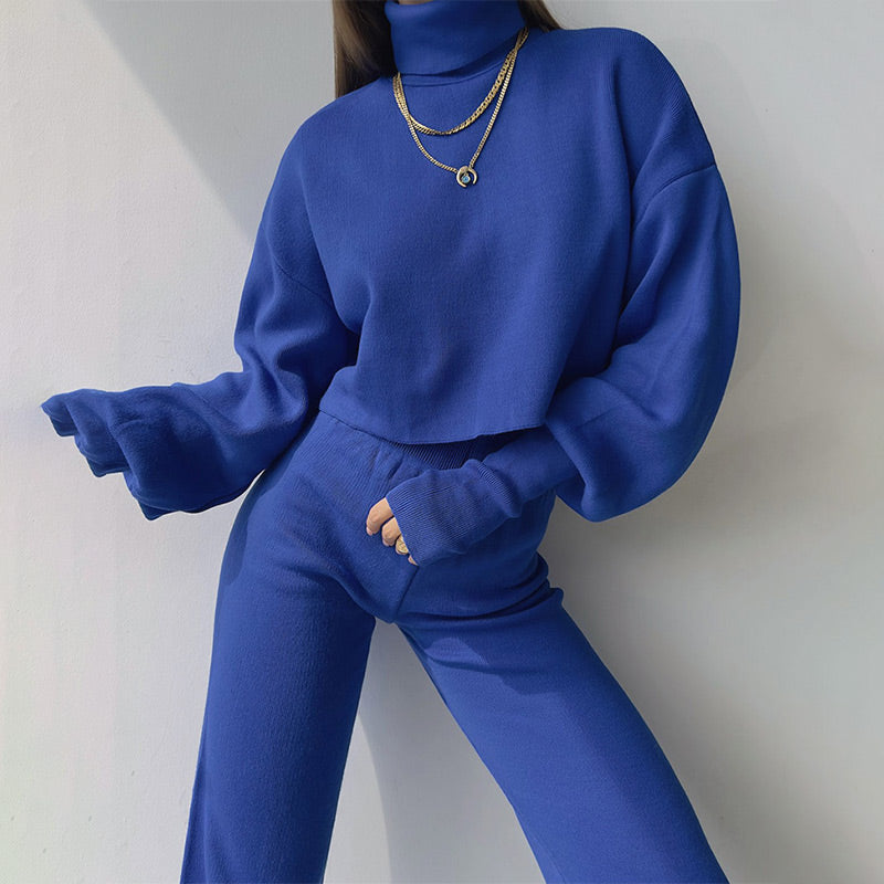 💖What should I wear tomorrow?💖Women's Long-sleeve High Neck Crop Top and Pants Set
