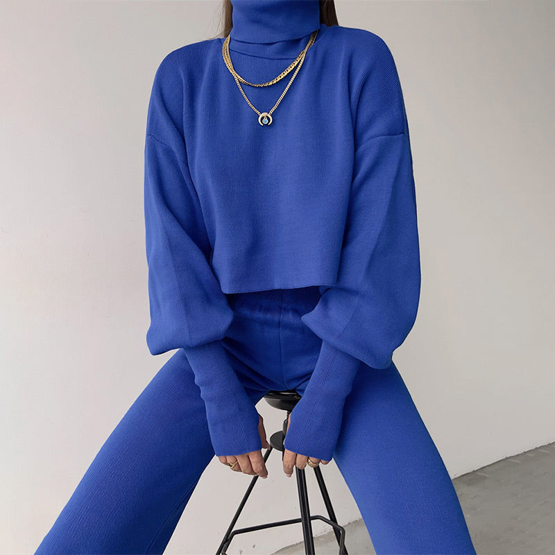 💖What should I wear tomorrow?💖Women's Long-sleeve High Neck Crop Top and Pants Set