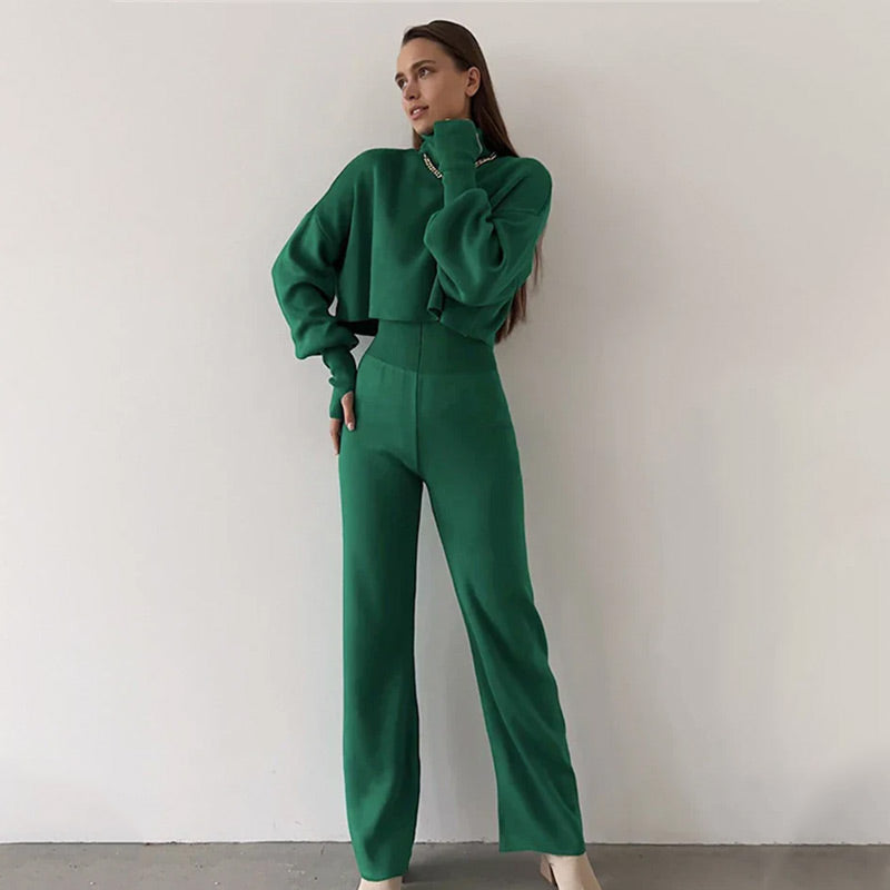💖What should I wear tomorrow?💖Women's Long-sleeve High Neck Crop Top and Pants Set