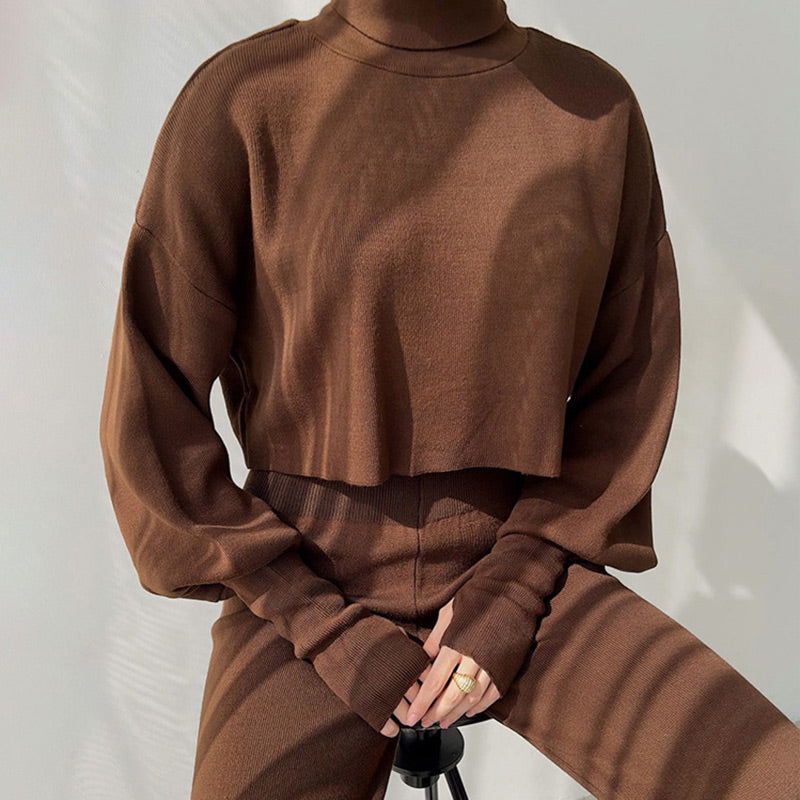 💖What should I wear tomorrow?💖Women's Long-sleeve High Neck Crop Top and Pants Set