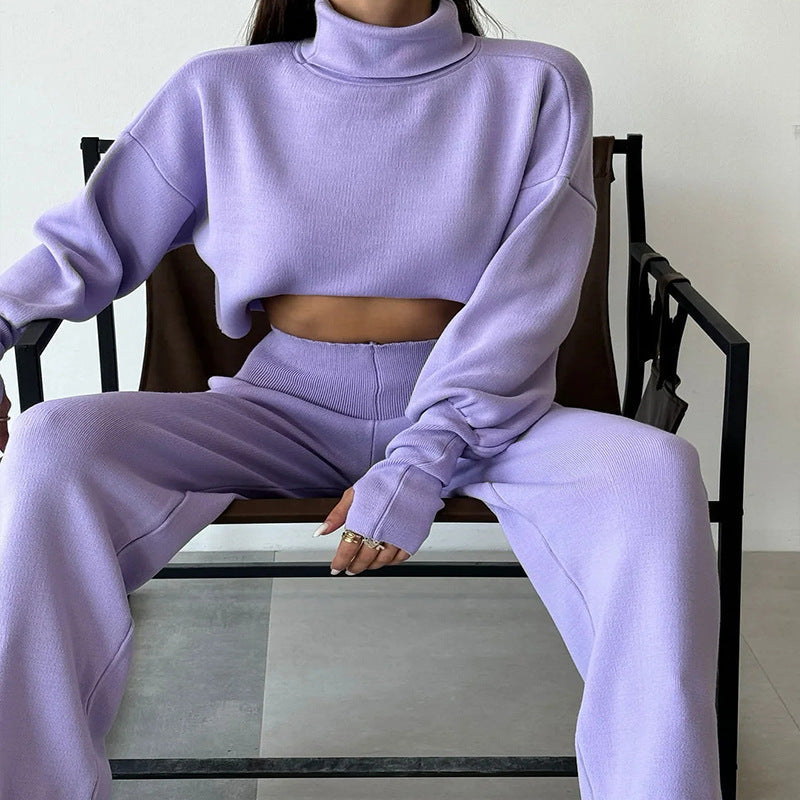 💖What should I wear tomorrow?💖Women's Long-sleeve High Neck Crop Top and Pants Set