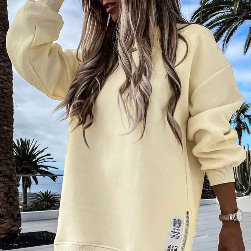 💕What should I wear tomorrow?💕Long Sleeve Pullover Zipper Slit Casual Sweatshirt Dress