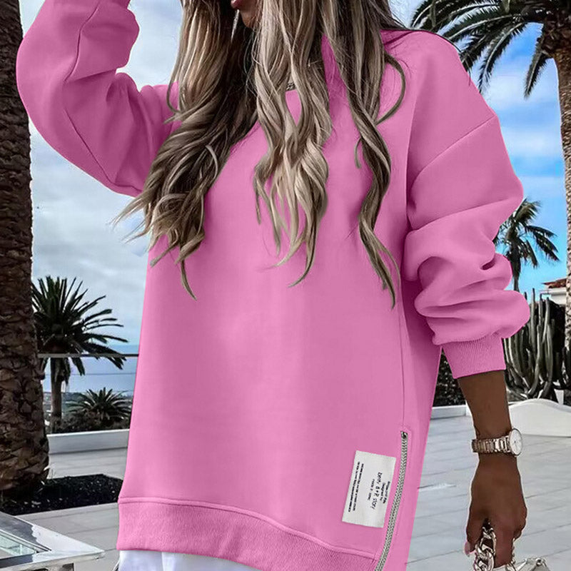 💕What should I wear tomorrow?💕Long Sleeve Pullover Zipper Slit Casual Sweatshirt Dress