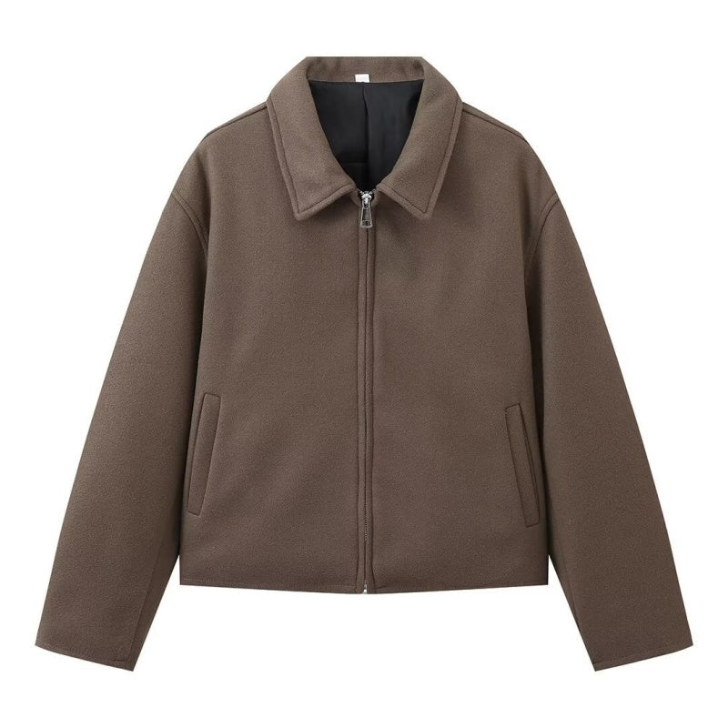 🔥🖤Early Black Friday Sale:48% OFF🖤Women's Solid Color Zippered Lapel Short Jacket