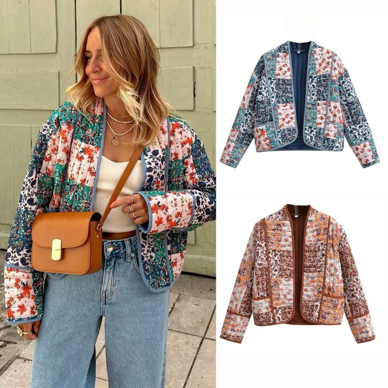🔥🖤Black Friday Sale:40% OFF🔥Women's Trendy Casual Floral Print Quilted Jacket