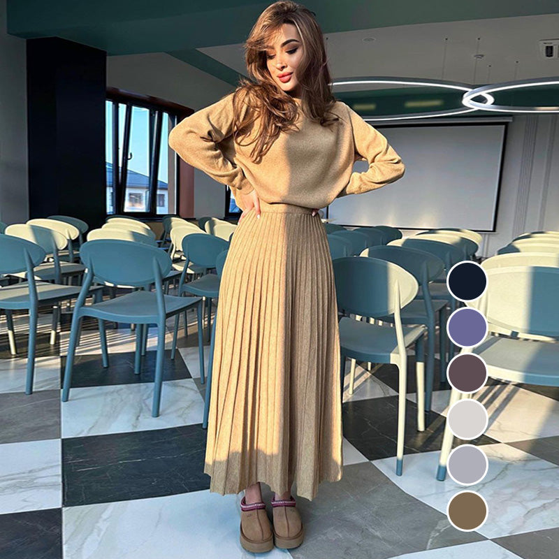 🎄Women's Round-Neck Top & Pleated Skirt 2-Piece Set