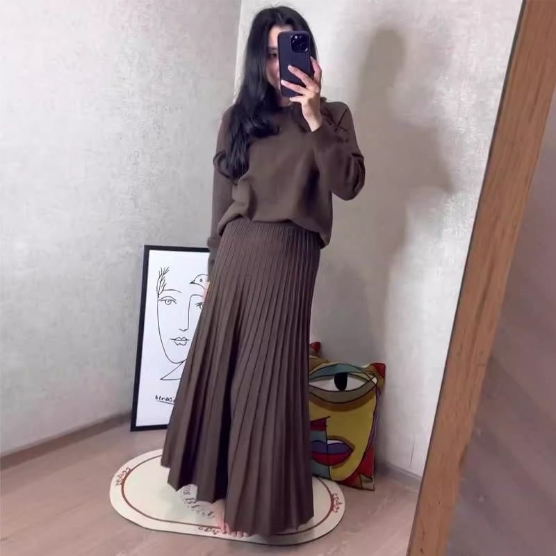 🎄Women's Round-Neck Top & Pleated Skirt 2-Piece Set