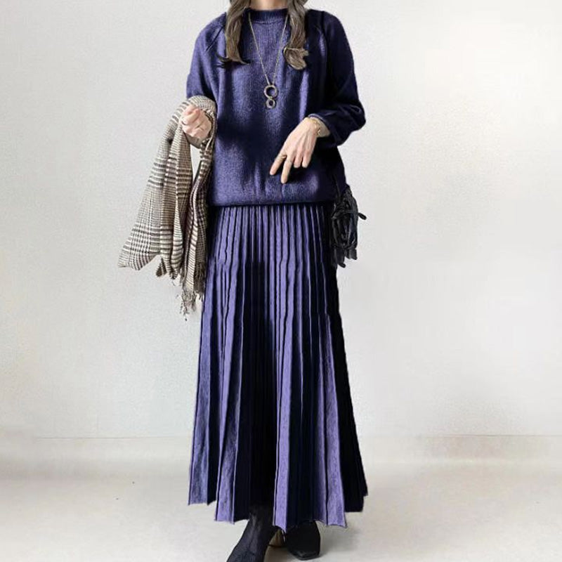 🎄Women's Round-Neck Top & Pleated Skirt 2-Piece Set