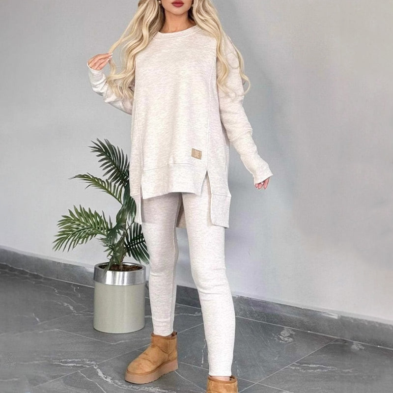🎅Was soll ich morgen anziehen?🎄Slit High Low Hem Sweatshirt & Bodycon Pants Set