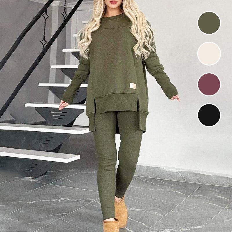 🎅Was soll ich morgen anziehen?🎄Slit High Low Hem Sweatshirt & Bodycon Pants Set