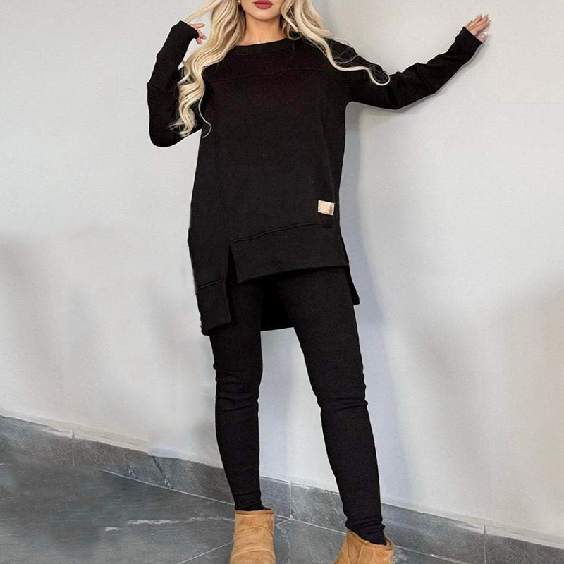 🎅Was soll ich morgen anziehen?🎄Slit High Low Hem Sweatshirt & Bodycon Pants Set