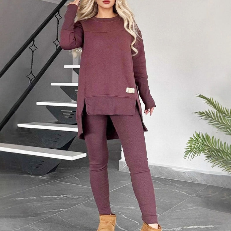 🎅Was soll ich morgen anziehen?🎄Slit High Low Hem Sweatshirt & Bodycon Pants Set