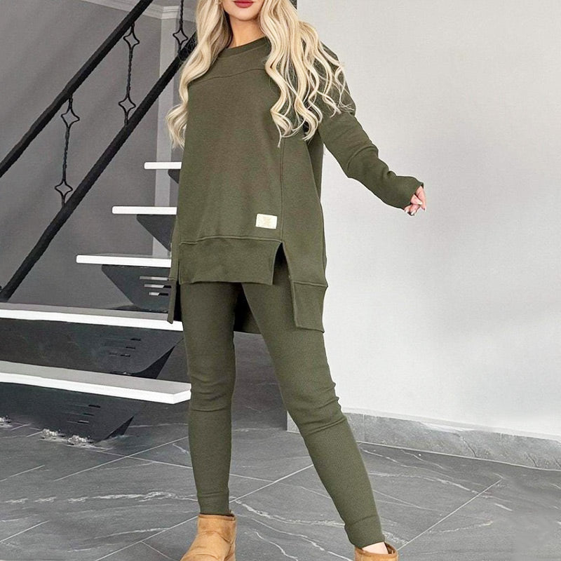 🎅Was soll ich morgen anziehen?🎄Slit High Low Hem Sweatshirt & Bodycon Pants Set