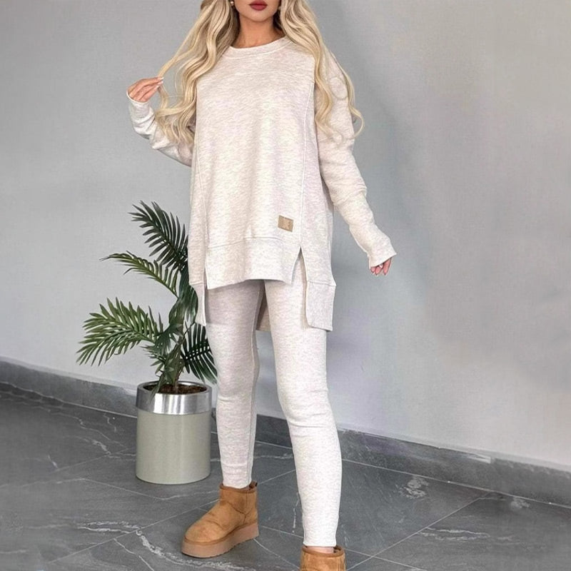 🎅Was soll ich morgen anziehen?🎄Slit High Low Hem Sweatshirt & Bodycon Pants Set