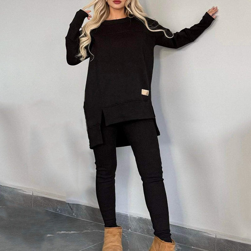 🎅Was soll ich morgen anziehen?🎄Slit High Low Hem Sweatshirt & Bodycon Pants Set