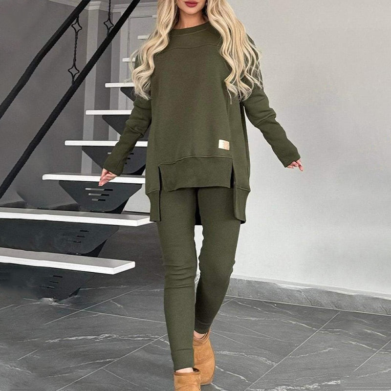 🎅Was soll ich morgen anziehen?🎄Slit High Low Hem Sweatshirt & Bodycon Pants Set