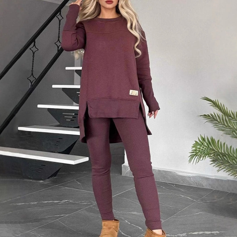 🎅Was soll ich morgen anziehen?🎄Slit High Low Hem Sweatshirt & Bodycon Pants Set