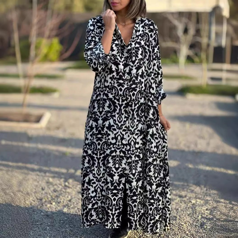 ❤What should I wear tomorrow?❤Women’s Lapel Long Sleeve Floral Dress