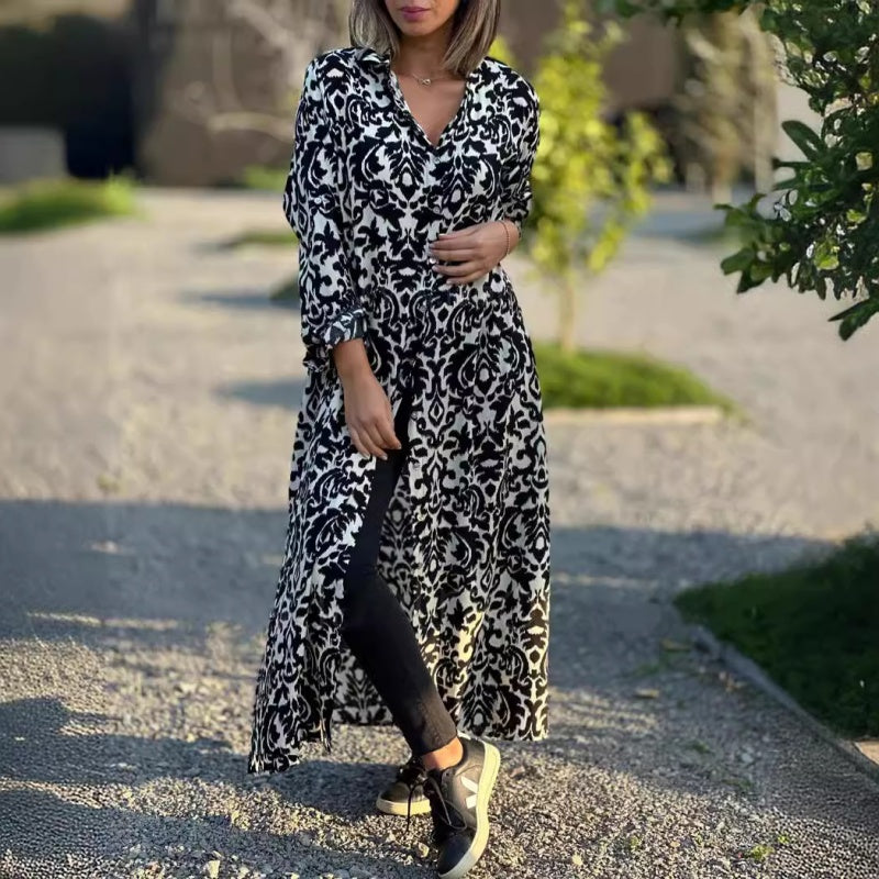 ❤What should I wear tomorrow?❤Women’s Lapel Long Sleeve Floral Dress