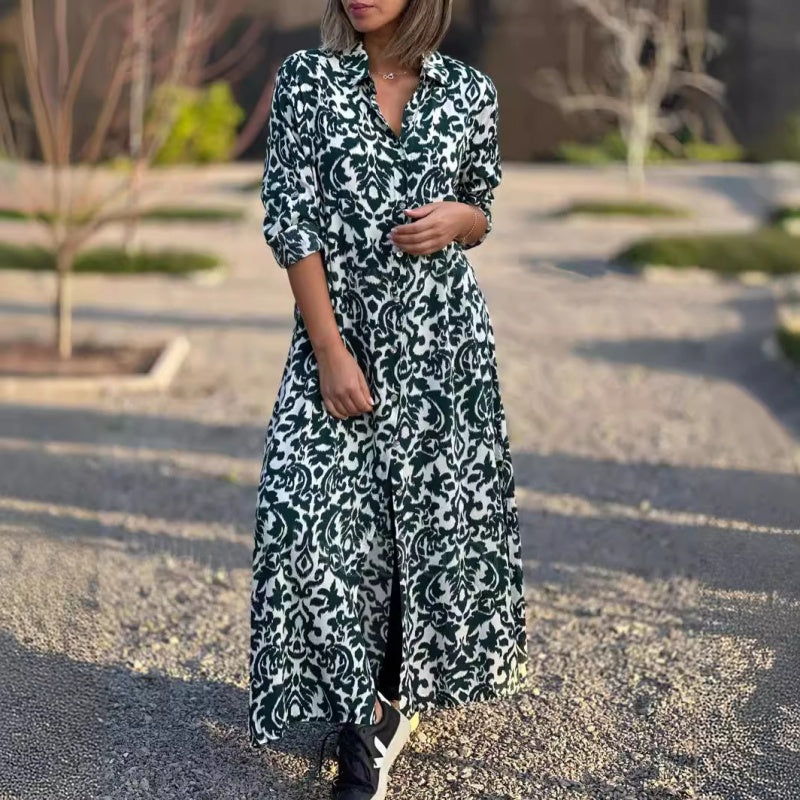 ❤What should I wear tomorrow?❤Women’s Lapel Long Sleeve Floral Dress