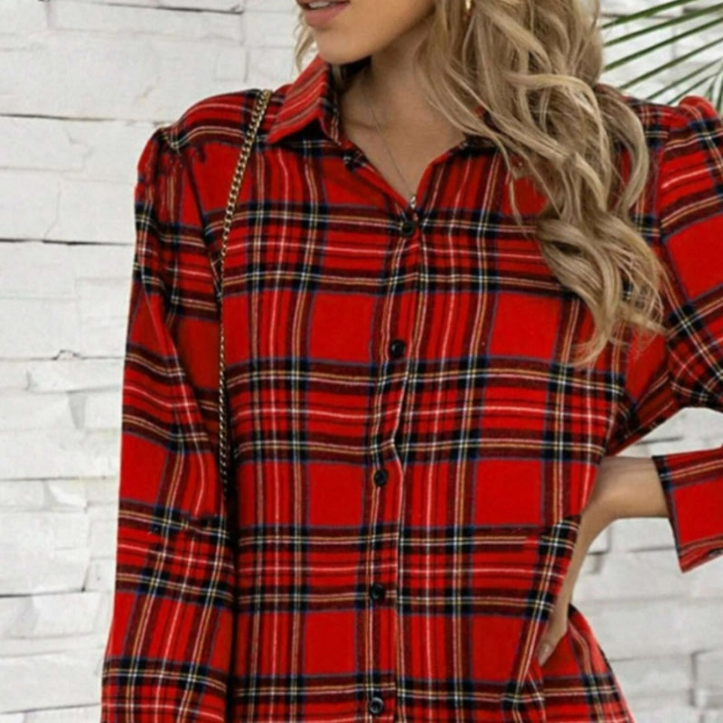 🎅Early Xmas Sales 🎁Women's Christmas Plaid Lapel Short Dresses