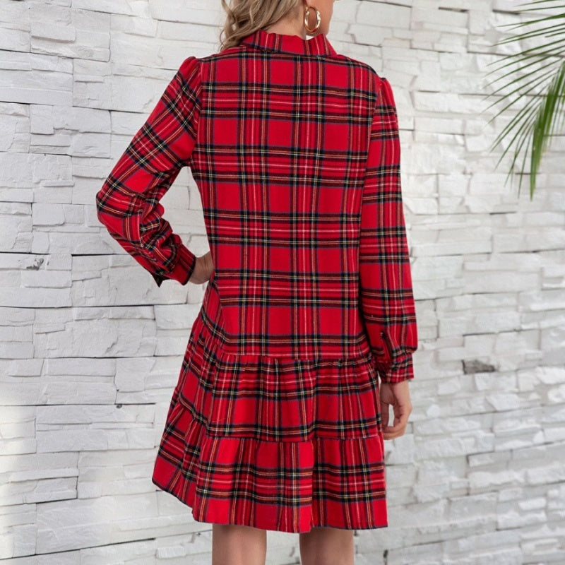 🎅Early Xmas Sales 🎁Women's Christmas Plaid Lapel Short Dresses