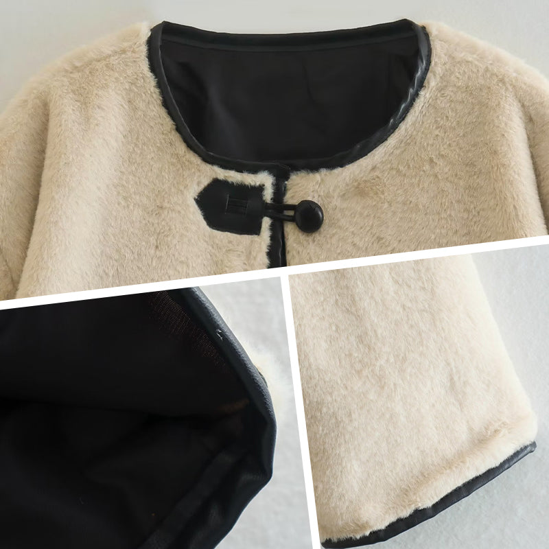 Loose round neck lamb wool, cardigan jacket interprets elegant charm