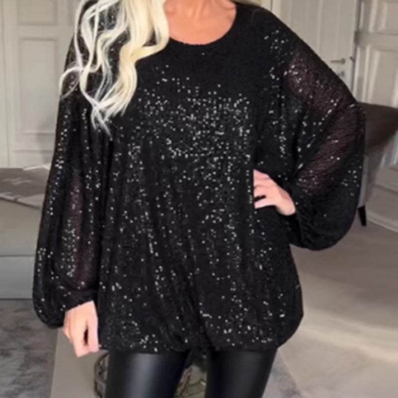 🎅What should I wear tomorrow?🎄Round Neck Sequin Long Sleeve Loose Top