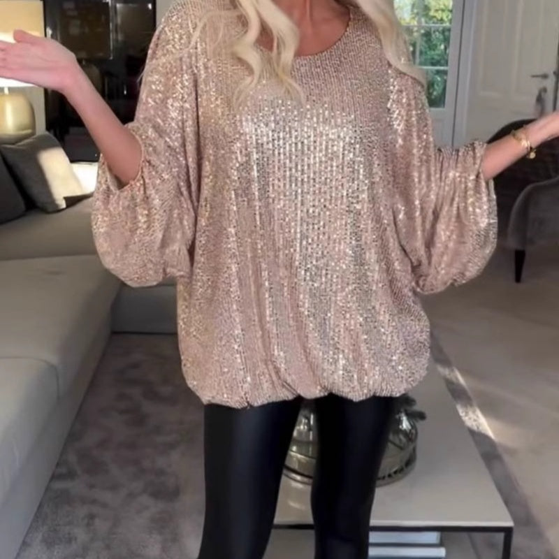 🎅What should I wear tomorrow?🎄Round Neck Sequin Long Sleeve Loose Top