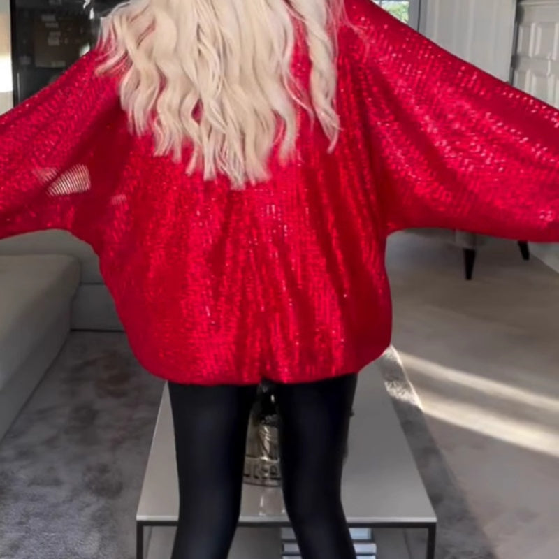 🎅What should I wear tomorrow?🎄Round Neck Sequin Long Sleeve Loose Top