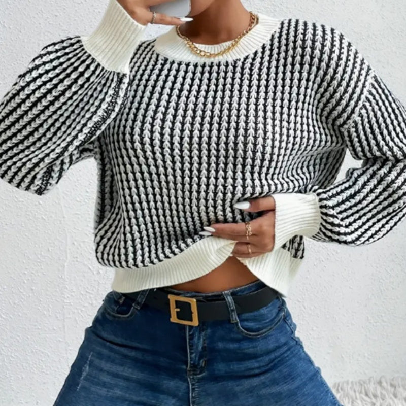 What should I wear tomorrow?-Women's Knit Ribbed Pullover Round Neck Sweater