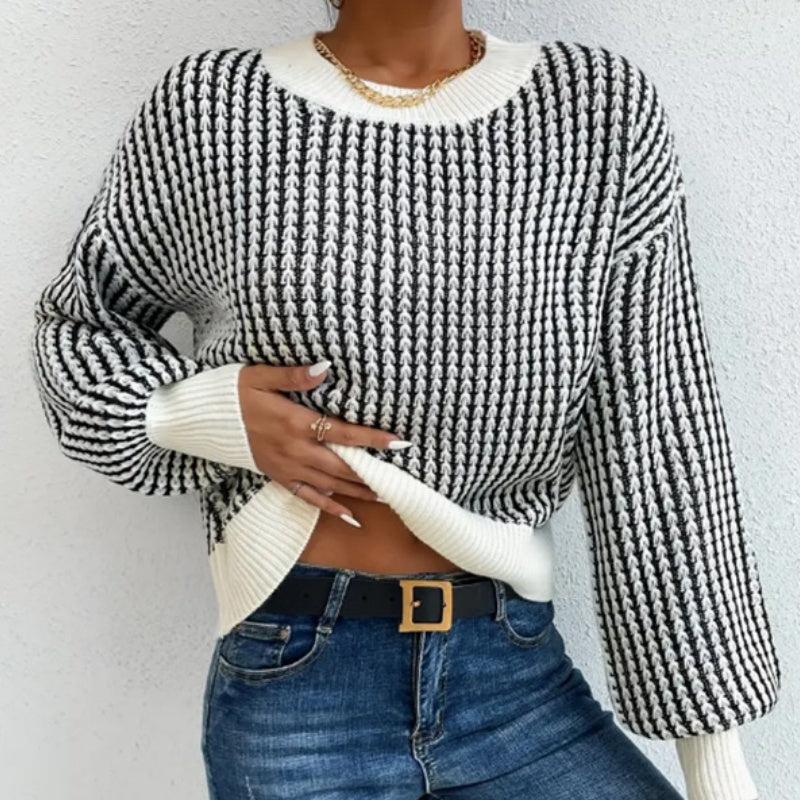 What should I wear tomorrow?-Women's Knit Ribbed Pullover Round Neck Sweater
