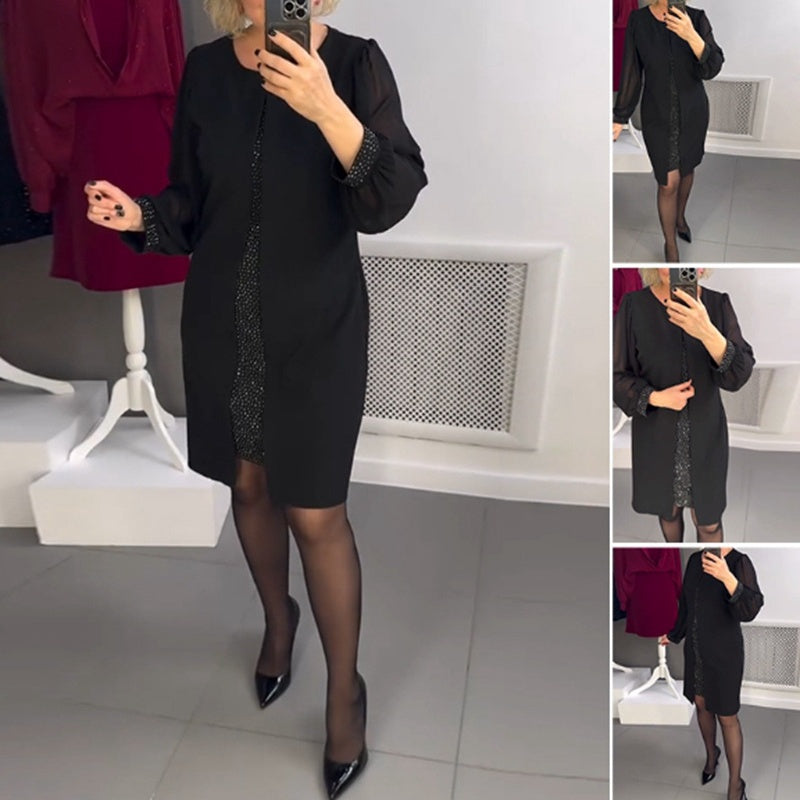 š„2025 New Arrival Pre-SalešRhinestone Decor Black Midi Dress