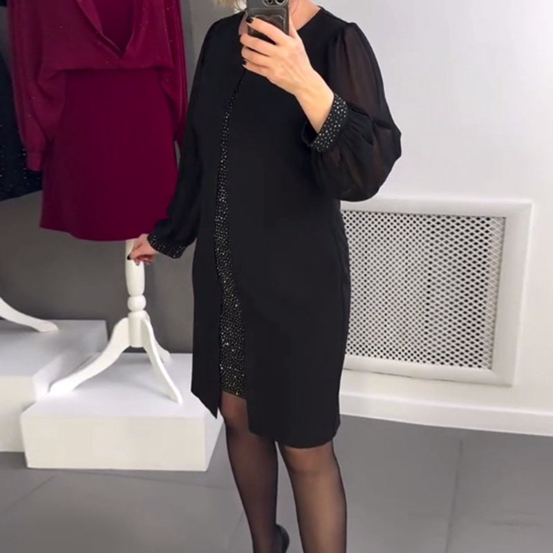 š„2025 New Arrival Pre-SalešRhinestone Decor Black Midi Dress