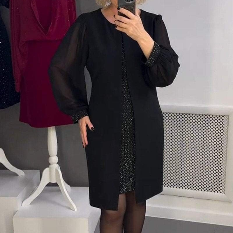 š„2025 New Arrival Pre-SalešRhinestone Decor Black Midi Dress