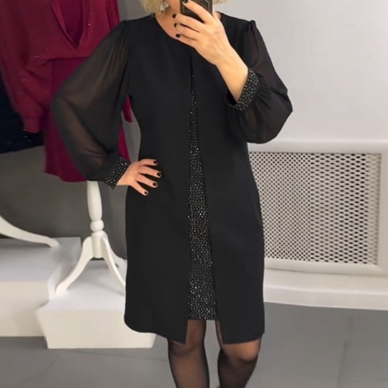 š„2025 New Arrival Pre-SalešRhinestone Decor Black Midi Dress