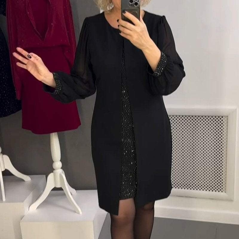 š„2025 New Arrival Pre-SalešRhinestone Decor Black Midi Dress