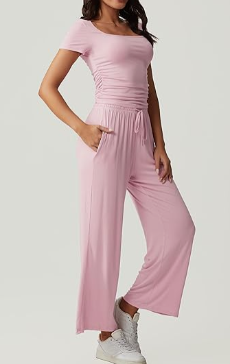 What should I wear tomorrow?-Women's 2-Piece Lounge Set: Ruched Top & Wide-Leg Pants