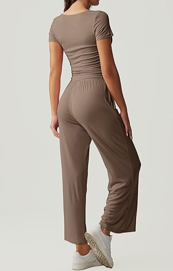 What should I wear tomorrow?-Women's 2-Piece Lounge Set: Ruched Top & Wide-Leg Pants