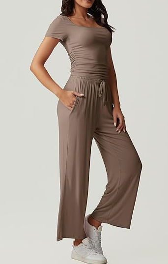 What should I wear tomorrow?-Women's 2-Piece Lounge Set: Ruched Top & Wide-Leg Pants