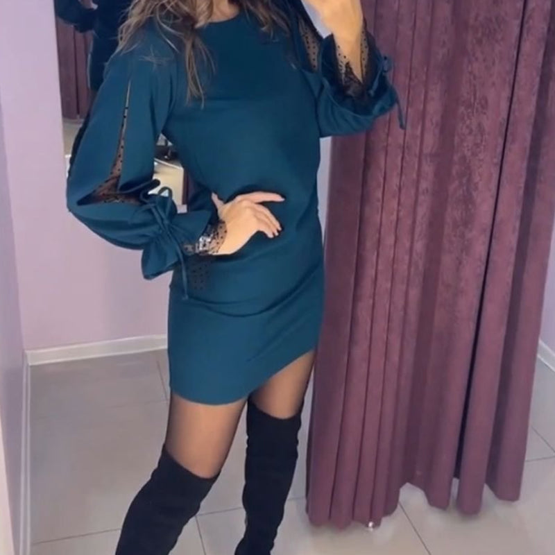 💕What should I wear tomorrow?💕Long Sleeve Mesh Dress with Round Neck