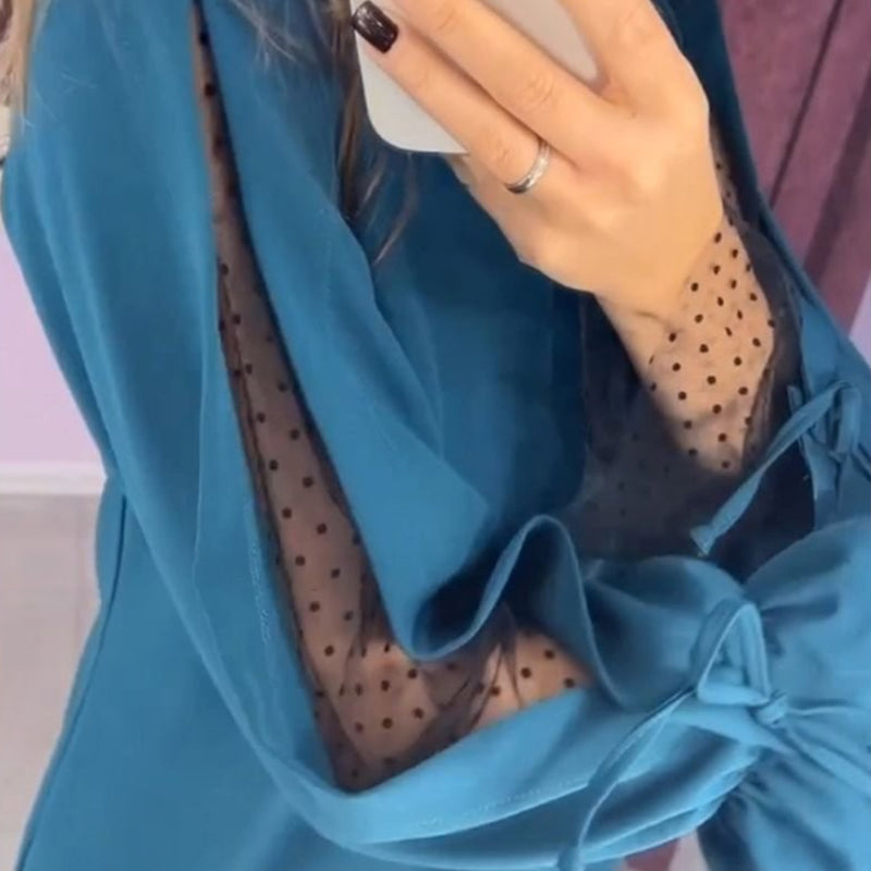 💕What should I wear tomorrow?💕Long Sleeve Mesh Dress with Round Neck