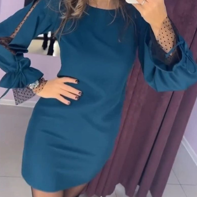💕What should I wear tomorrow?💕Long Sleeve Mesh Dress with Round Neck