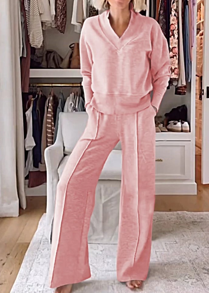 🎉What should I wear tomorrow?🎉Women's Solid Color V-neck Top & Pants Two-piece Set