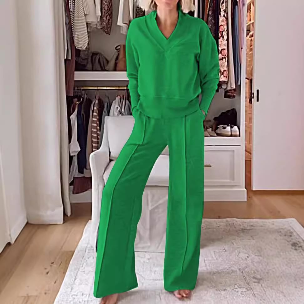 🎉What should I wear tomorrow?🎉Women's Solid Color V-neck Top & Pants Two-piece Set