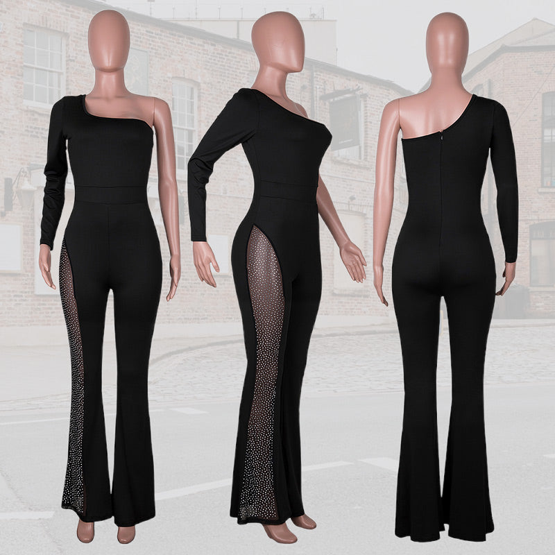 What should I wear tomorrow?💕Sexy Off-Shoulder Bodycon Rhinestone Leg Jumpsuit