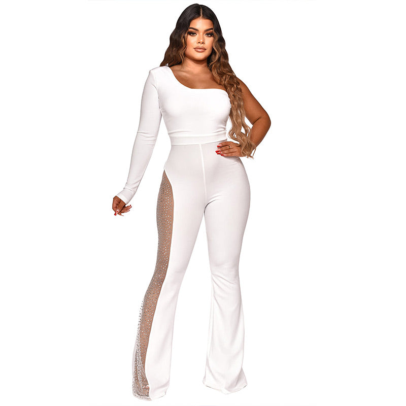 What should I wear tomorrow?💕Sexy Off-Shoulder Bodycon Rhinestone Leg Jumpsuit